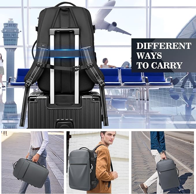 Vacuum Backpack Travel,60L Expandable Vacpack Backpack with Vacuum Pump, Water Resistant &TSA Lock, Easyvacpack Carry On Backpack Flight Approved Fits 17.3" Laptop, Grey