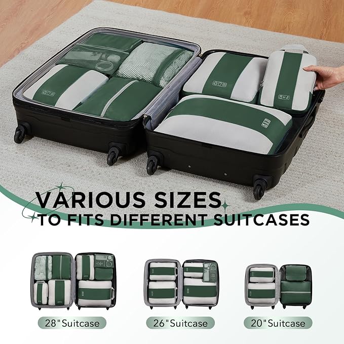 8 Set Compression Packing Cubes for Travel Essentials,Compressible Expandable Packing Cubes for Suitcase,OlarHike Luggage Organizer Bags for Travel,Handy Helper for Organizing Clothes(Dark Green)