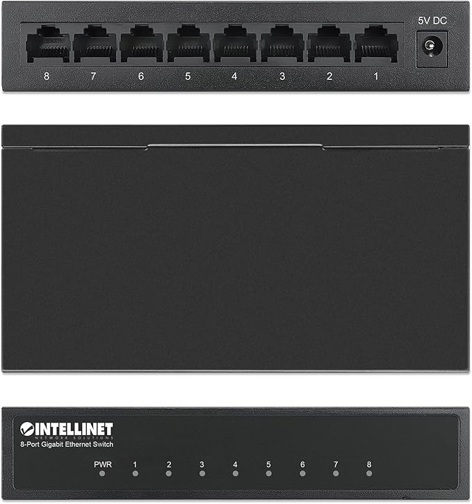 Intellinet 8-Port Gigabit Ethernet Network Switch - Ethernet Splitter - Unmanaged | Plug & Plug | Fanless Metal Housing - for Computer Networking Hub, Desktop – 3 Year Warranty – 530347