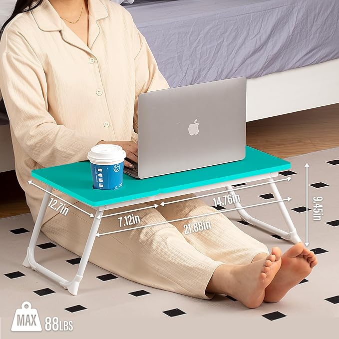 Laptop Desk for Bed Couch, Adjustable Foldable Bed Table with Cup Holder, Breakfast Serving Tray, Portable Laptop Lap Desk Stand for Working Reading Writing Eating Gaming (Blue)