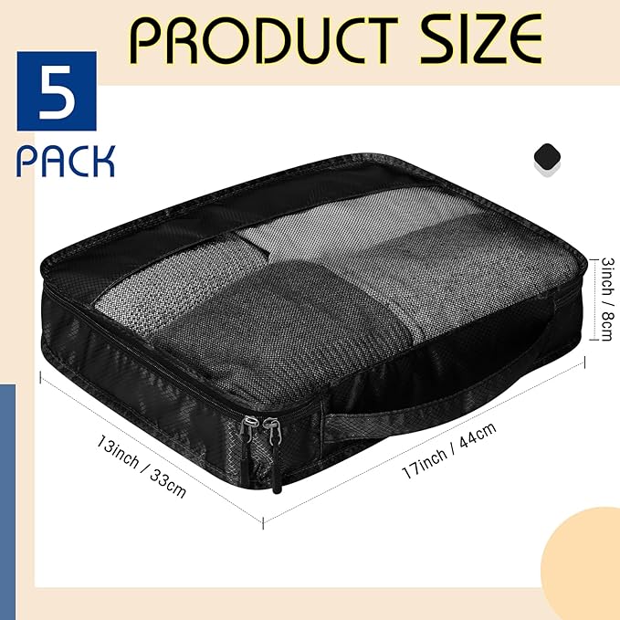 5 Pcs Packing Cubes for Suitcase Large Travel Cubes Carry on Luggage Organizer Bags for Clothes Accessories(L,Black)