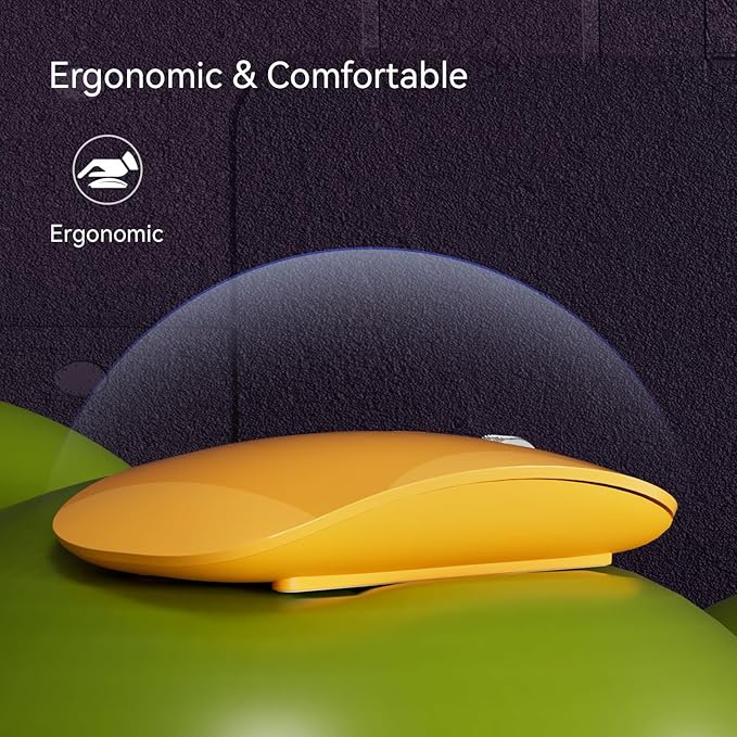 TENMOS M18 Bluetooth Mouse, USB C Rechargeable Wireless Mouse, Triple Mode (Dual Bluetooth+USB) Computer Silent Mice Portable with USB Receiver and Type C Adapter for Laptop/MacBook/iPad/PC - Orange