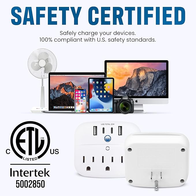 Cruise Approved Non Surge Power Strip [2 USBC, 2 USB, 3 AC] - Cruise Essentials for Carnival, Celebrity, Princess, Norwegian, MSC & Major Cruise Lines