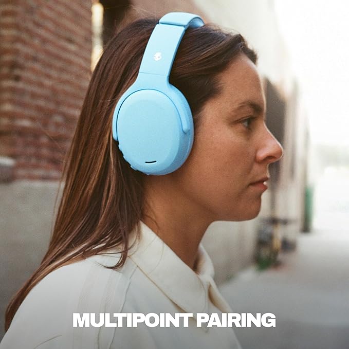 Skullcandy Crusher ANC 2 Wireless Over-Ear Bluetooth Headphones with Multi-Sensory Bass, Active Noise Cancelling, Up to 60 Hours Battery, Microphone for iPhone Android - Preppy Blue