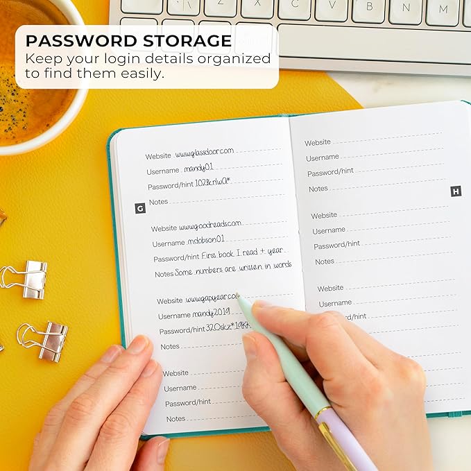 Clever Fox Password Book – Alphabetized Internet Address & Password Organizer - Computer & Website Password Keeper Notebook – Log-In Password Journal – Pocket, 6.2x3.5″, Hardcover (Turquoise)