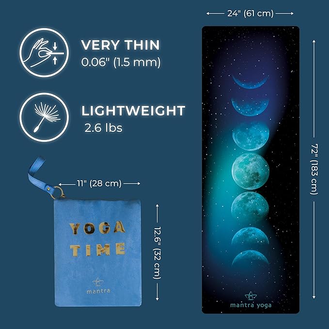 Mantra Yoga Travel PRO 1.5mm - Foldable Fitness & Exercise Mat with Bag | Lightweight, Compact & Eco-Friendly | Non-Slip & Washable | For All Types of Yoga | 72" L x 24" W | 2.6 lbs