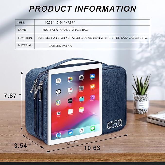 SELLYFELLY Electronic Bag Travel Cable Accessories Bag Waterproof Double Layer Electronics Organizer Portable Storage Case for Cable, Cord, Charger, Phone, Adapter, Power Bank, Kindle, Hard Drives