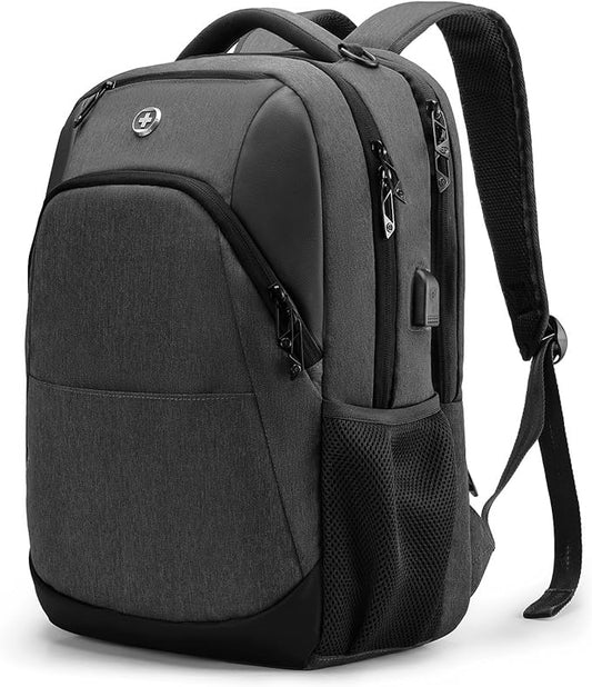 Swissdigital Design Travel Laptop Backpack for Men and Women, College Backpack with USB Charging Port for Fits 16 Inch Notebook, Grey | ANDWIL