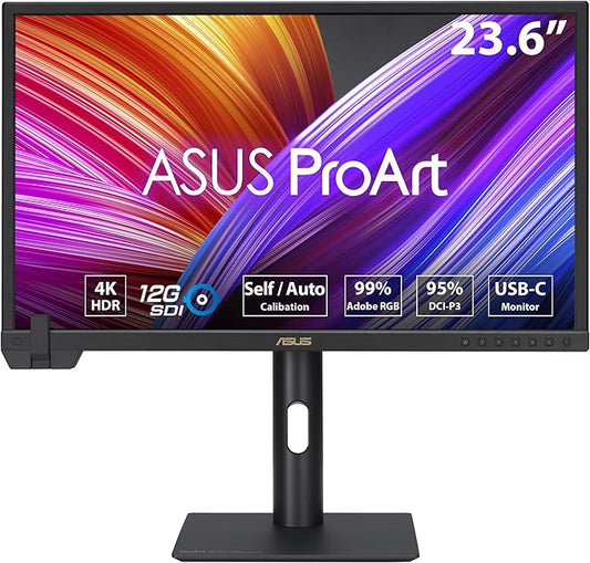 ASUS ProArt Display 24” 4K 12G-SDI HLG Professional Monitor (PA24US) - IPS, UHD (3840 x 2160), 99% Adobe RGB, 95% DCI-P3, ΔE < 1, USB-C, Built-in Motorized Colorimeter, Calman Ready, 3 Year Warranty