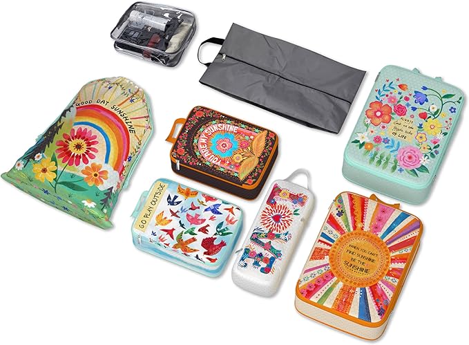 Compression Packing Cubes for Travel, 8 Set Natural Life Luggage Organizers, Waterproof Expandable/Compression Bags Bohemia Travel Packing Cubes with Clear Toiletry Bag and Shoe Bag