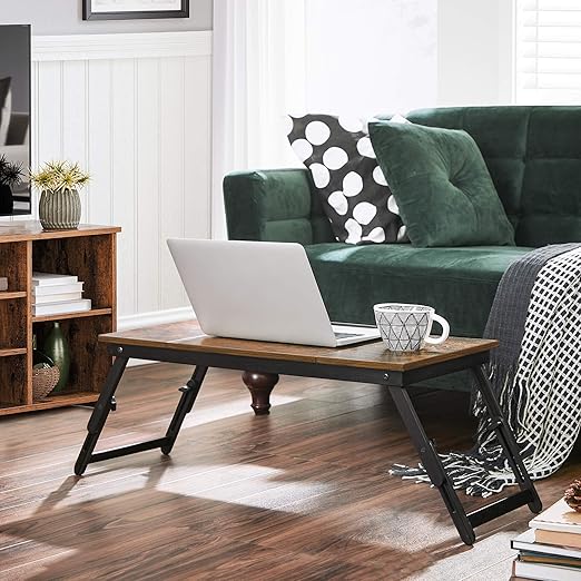 SONGMICS Laptop Desk, Bed Sofa Breakfast Tray, Adjustable Tilt Top, Right-Left Handed, Adjustable Folding Legs, Drawer, Rustic Dark Brown ULLD110B01