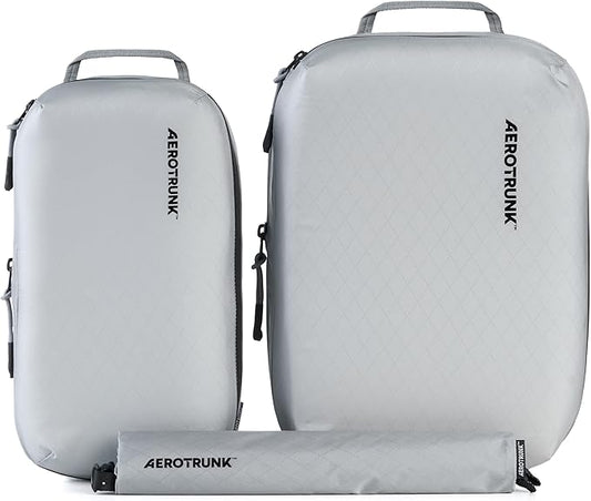 Aerotrunk Ultralight Compression Packing Cubes - Lightweight Travel Organizers for Suitcases and Luggage (3-Pack, Light Grey)