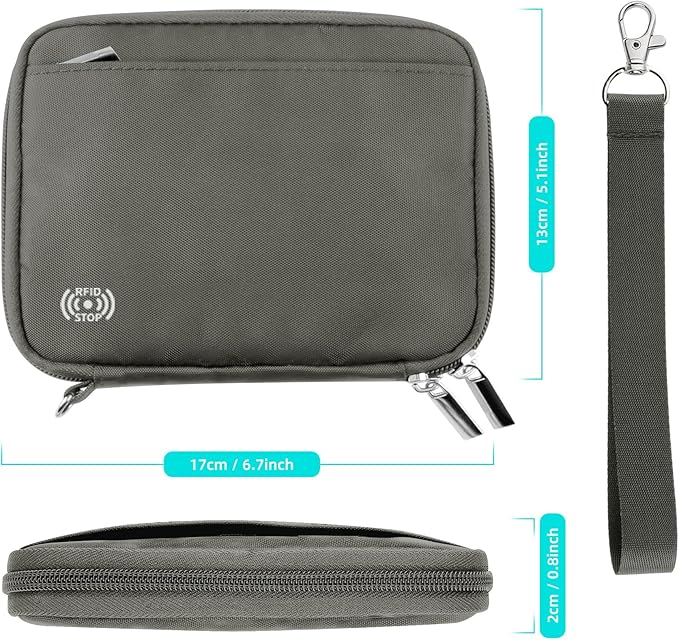 WALNEW Passport Holder Family for 4, RFID Blocking Travel Wallet Women Men, Lightweight Zipper Document Organizer Pouch Bag Credit Cards Case Cover for Travelling, Gray