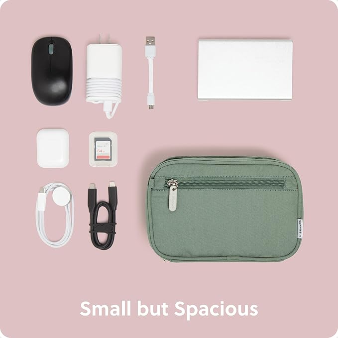 U Brands Dual Zip Canvas Tech Organizer Pouch, 7.8" x 5" Cord Organizer, Computer Accessories, Travel Essentials, Travel Gifts for Men Who Have Everything, Electronics, Eucalyptus Green