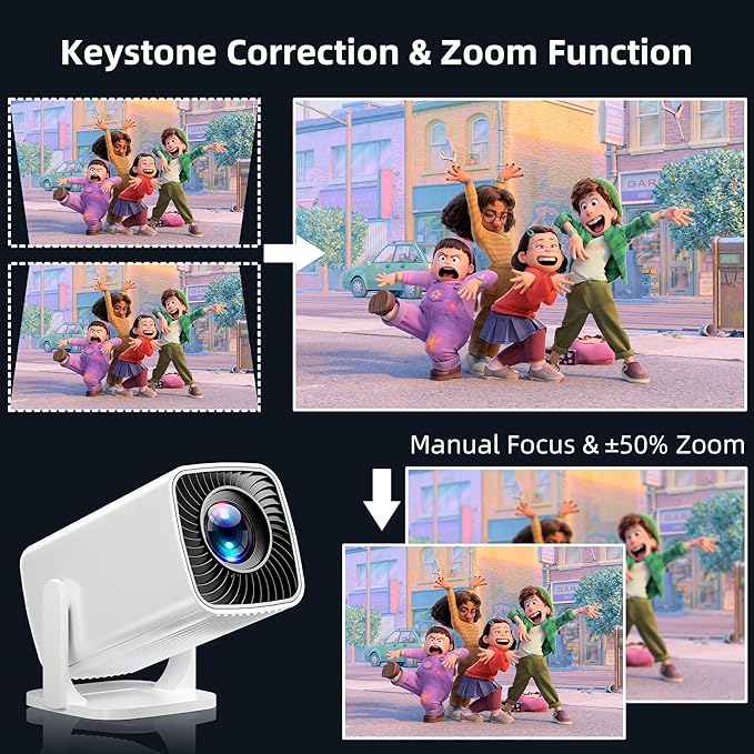 Mini Projector, Portable Projector 4K Support, Full HD 1080P Outdoor Projector, 270° Rotation Movie Projector, Compatible with Smartphone, TV Stick, Laptop, PS4, HDMI, USB (No WiFi or Bluetooth)