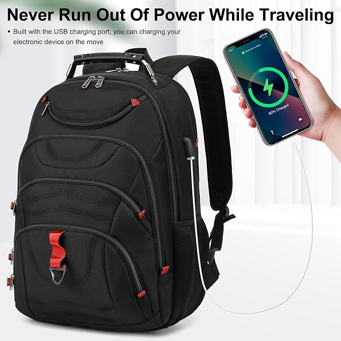 Boavan Laptop Backpack for men, 17.3 inch Laptop Bag with USB Port, Waterproof Travel Work Backpack Purse, Anti-Theft Teacher Nurse Doctor Casual Bookbags Office Business backpack ，Black