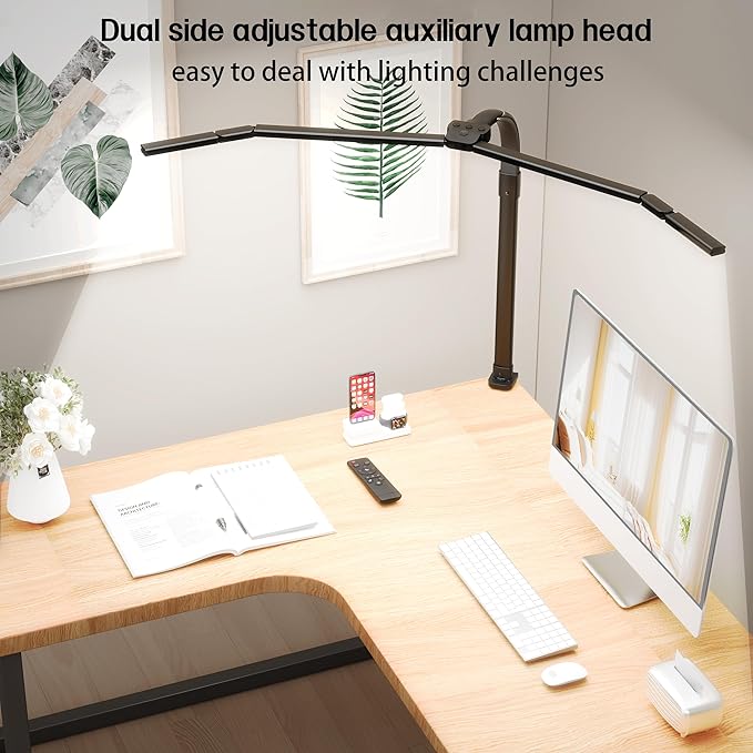 Office Home Desk Lamp,24W Super Bright Eye-Care Desk Lamp,Adjustable Gooseneck Office LED Task Light with Soft Non-Glare Lighting,Suitable for Studying,Reading (Black) (Black -a)