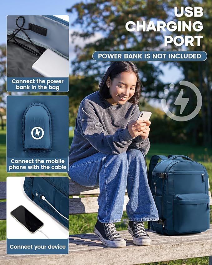 Vacuum Travel Backpack with Pump for Women,Personal Item Carry on Backpacks Flight Approved 18x14x8 inches for Men,Laptop Waterproof Work Compression bags Casual Daypack. Blue.