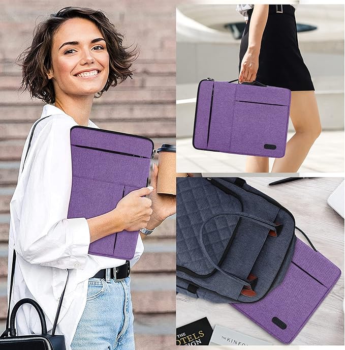 Laptop Sleeve Case 13.3-14 Inch Waterproof Durable 360 Protective Carrying Case Portable Handle Business Briefcase Compatible with MacBook Air/Pro HP ThinkPad Notebook Purple