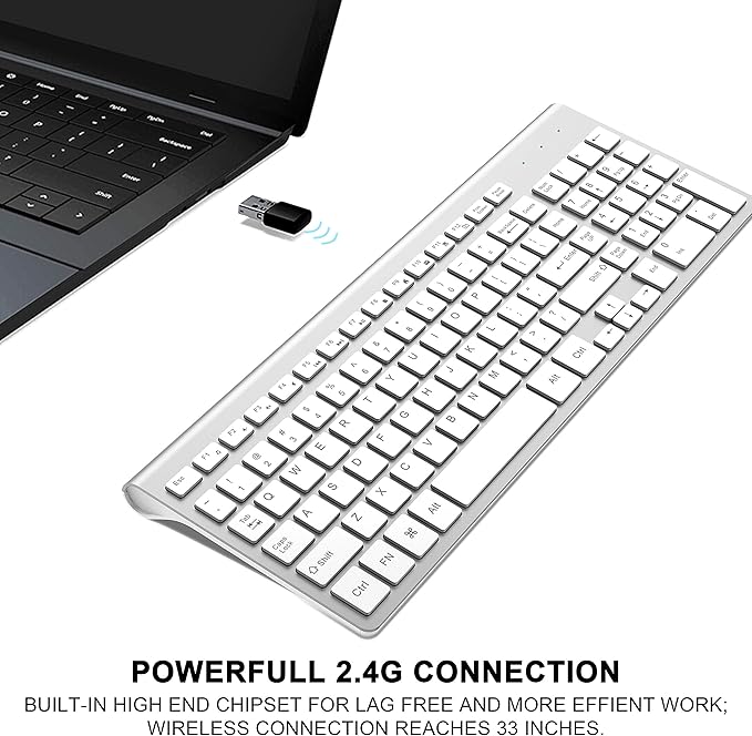 JOYACCESS J Wireless Keyboard, 2.4G Slim and Compact Wireless Keyboard with Numeric Keypad for Laptop, MacBook air, Apple, Computer, PC-Sliver&White