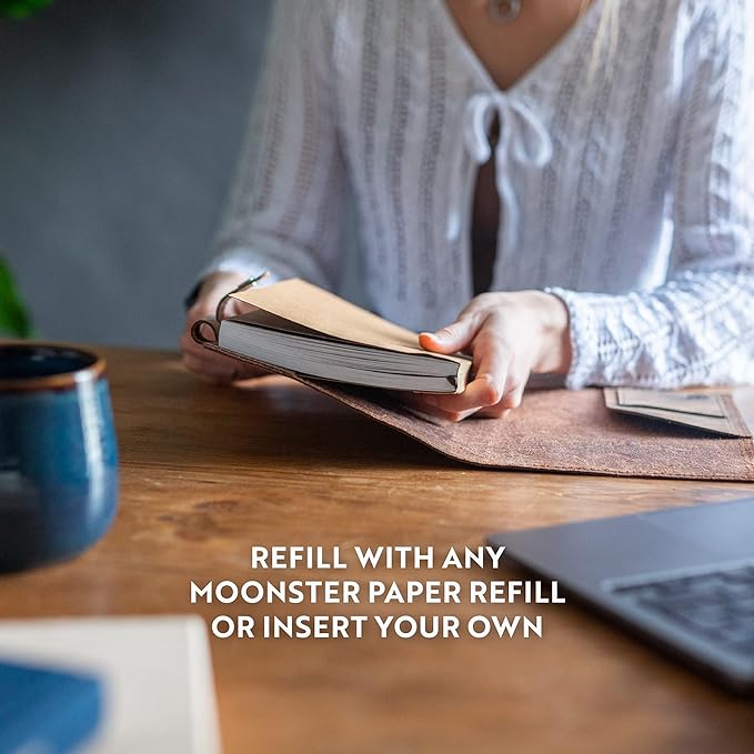 moonster Refillable Leather Journal Embossed Heart Shape Cover Design Journals with Pen – Milled A5 Leather Journal Lined Paper - Journals for Women – Leather Vintage Journal - 320 Pages