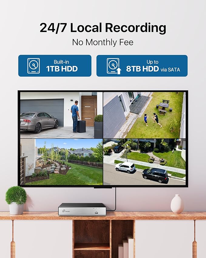 Security Camera System, 1080p H.265+ DVR with 1TB HDD, AI Human Vehicle Detection Wired Surveillance Camera, Home Security System for Indoor Outdoor, IP66 Video Surveillance Camera APP Remote