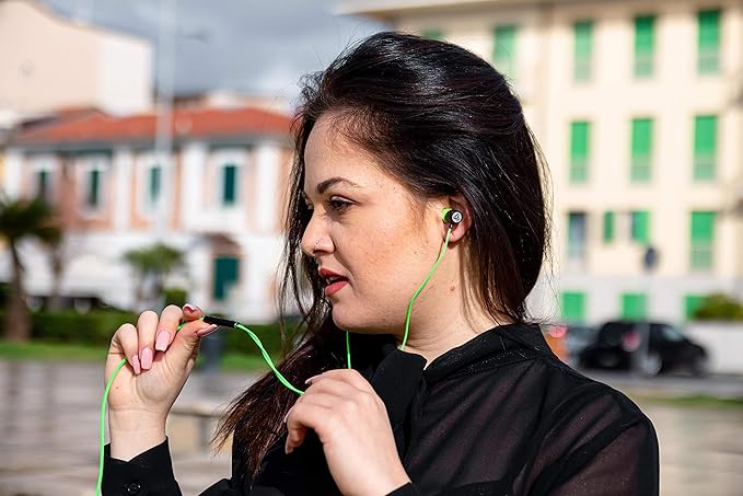 LUDOS Ultra Wired Earbuds in-Ear Headphones, 5 Years Warranty, Earphones with Microphone, Noise Isolating Ear Buds, Memory Foam for iPhone, Samsung, School Students, Kids, Women, Small Ears - Green