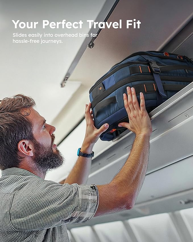 Tolaccea Travel Backpack, TSA Friendly Flight Approved Carry-on Luggage Water-resistant Business Rucksack, Durable Large Computer Bag Daypack Fits 15.6 Inch Laptop, 35-45L Expandable - Navy