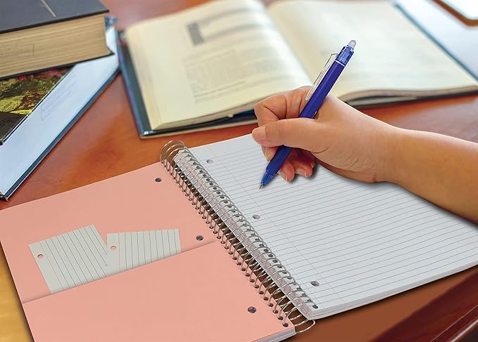 Better Office Products 5-Subject Spiral Notebook, 5 Pack, Assorted Color Poly Covers, College Rule, 200 Sheet Notebook with 4 Two-Sided Pocket Dividers, 11 x 8.5 inches