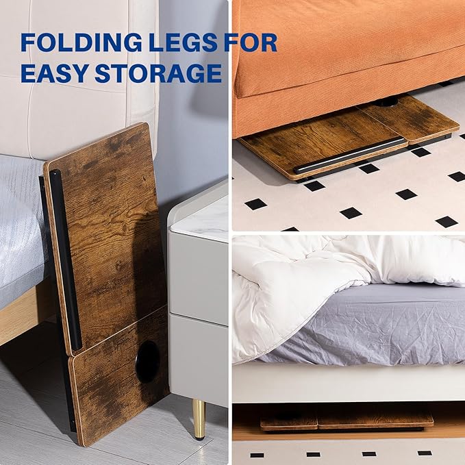 Laptop Desk for Bed Couch, Adjustable Foldable Bed Table with Cup Holder, Breakfast Serving Tray, Portable Laptop Lap Desk Stand for Working Reading Writing Eating Gaming in Bed Sofa Floor(RetroBrown)