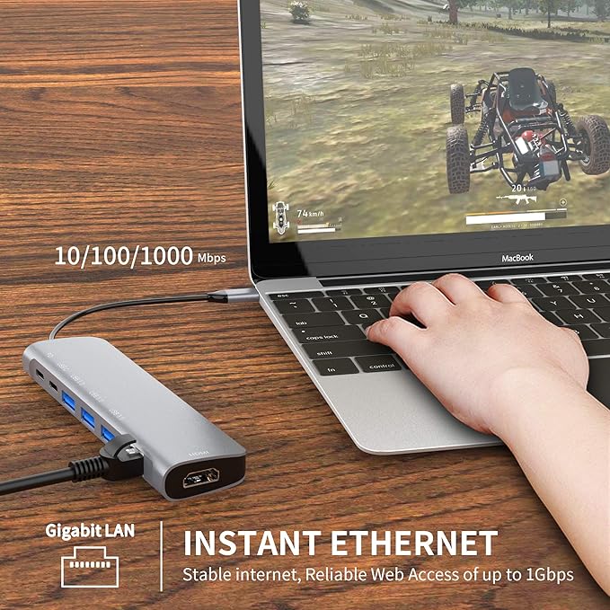 USB C Hub Multiport Adapter, 9 in 1 Docking Station Laptop with HDMI, Ethernet, 100W PD, 3 USB 3.0 Ports, USB-C Data Port, SD/TF Card Reader, Compatible with MacBook Pro/Air/Dell XPS/Lenovo