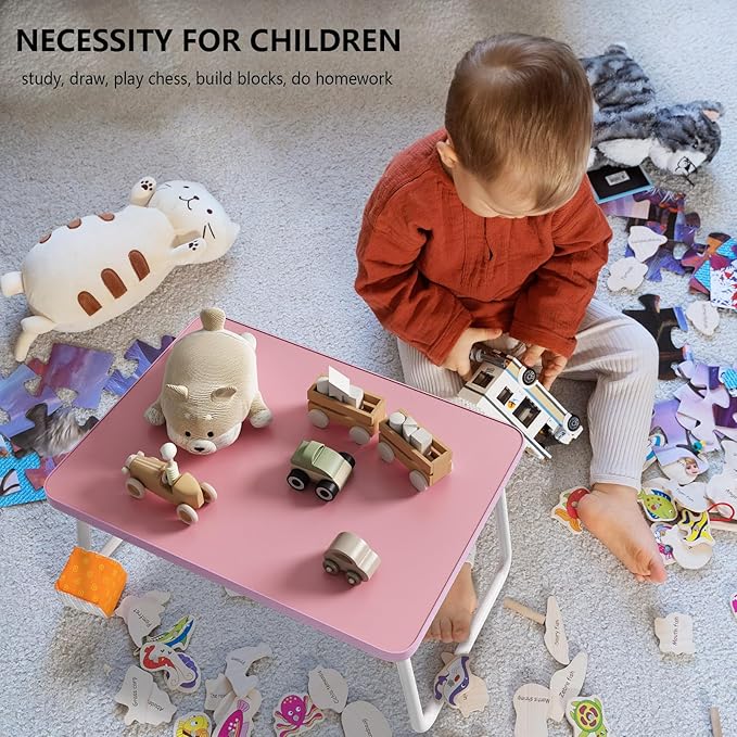 Foldable Lap Desks Laptop Tray for Bed or Couch,Portable Breakfast Serving Tray with Folding Legs,Lightweight Mini Table, Laptop Stand for Working, Reading and Writing,Pink