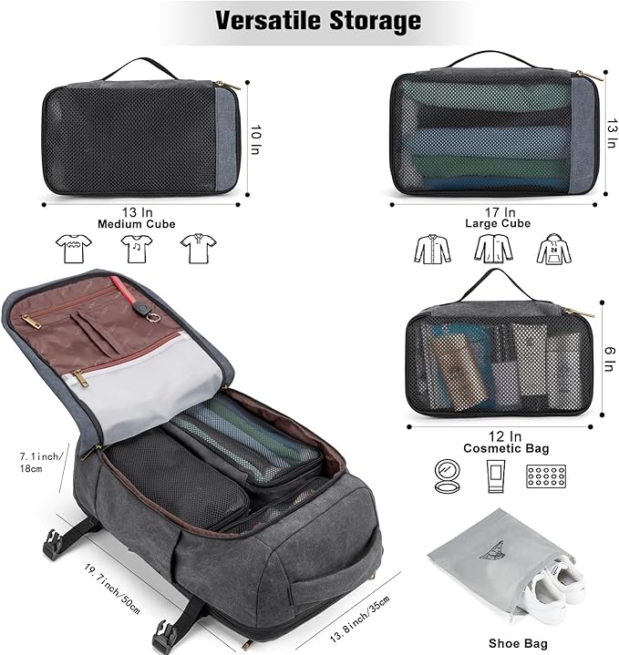 Tzowla 40L Canvas Travel Laptop Backpack for Men Women Carry on Flight Approved,Large Capacity Anti Theft Backpacks with USB Port,Vintage Business Rucksack Bag Fit 17.3 Inch Laptop(Black & Navy Blue)