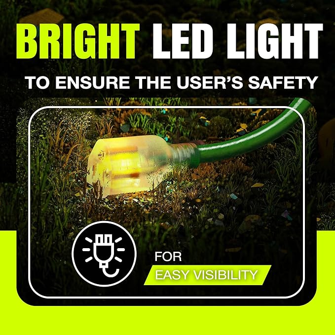 3ft Outdoor/Indoor Extension Cord 10/3 Gauge Ultra Heavy Duty 3 Prong SJTW, Waterproof, Flexible Cold-Resistant Long Power Cord,15A 125V 1875W, Green by LifeSupplyUSA