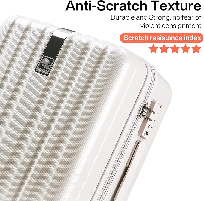 Hanke Luggage Sets 2 piece Carry On Luggage with Wheels PC Hard Shell Suitcases Lightweight Checked Travel Luggage Large Travel Suitcase Woman Men 20/29 Inch(Ivory White)