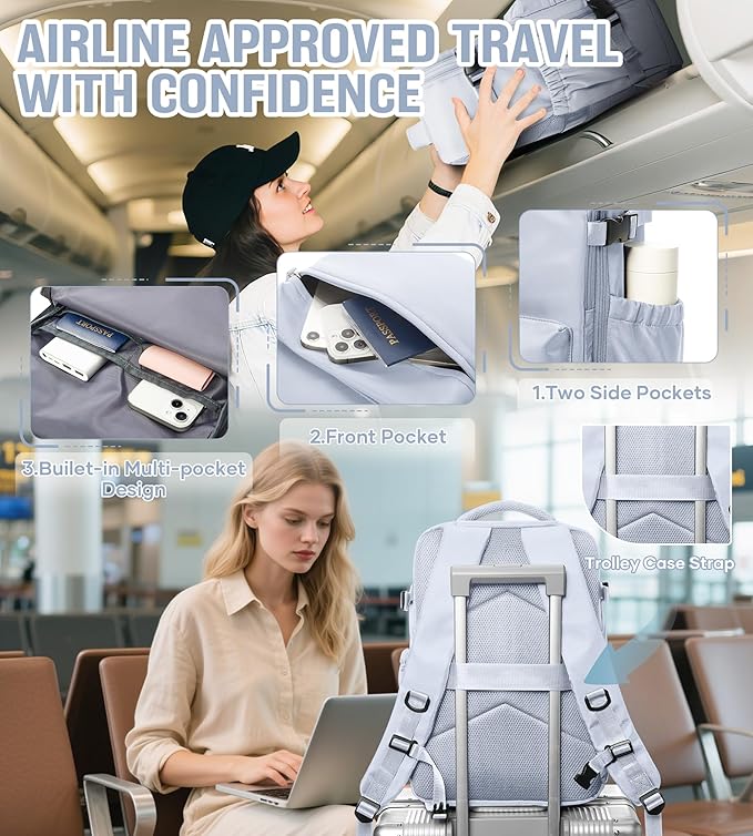 Vacuum Travel Backpack with Pump for Women, Personal Item Carry on Vacpack Backpacks Flight Approved 18x14x8 inches for Men,Laptop Waterproof Work Compression bags Casual Daypack,Grey