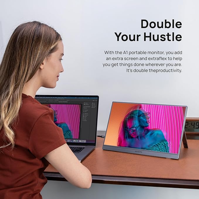 ARZOPA Portable Monitor 15.6'' FHD 1080P - Ultra-Slim Portable Laptop Monitor with Kickstand - IPS Display for PC, MAC, Phone, Xbox, PS5 - USB C & HDMI Connectivity - A1 Gray