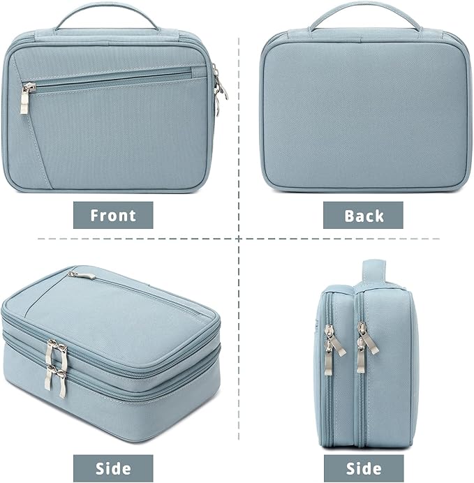 mygreen Electronics Travel Organizer, Watreproof Electronic Accessories Case Portable Double Layer Cable Storage Bag for Cord, Charger, Flash Drive, Phone, Ipad Mini, SD Card, Gifts for Him Grey Blue