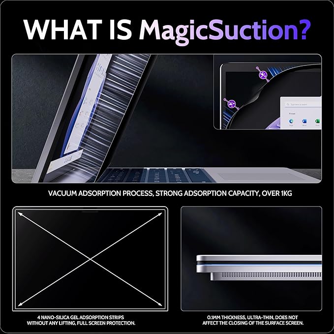 Privacy Screen for 14.4 Inch Surface Laptop Studio 2/1, MagicSuction™ Removable Anti Spy Black Protector, Glare Blue Light Filter for Microsoft Laptop Computer Monitor