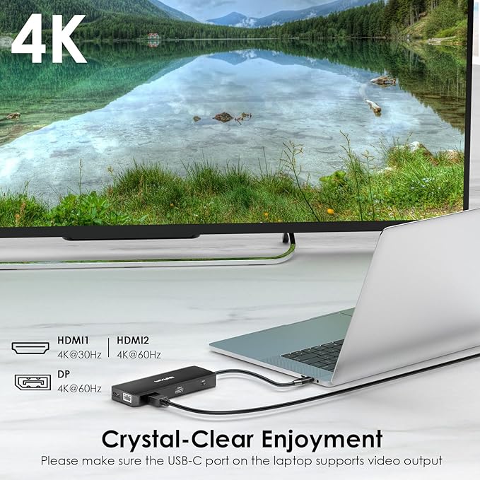 WAVLINK USB C Docking Station - Dual Monitor, Triple Display, 2 HDMI, DisplayPort, PD Charging, Ethernet, 5 USB, SD/TF Card Reader, Audio for MacBook, Dell, HP, Lenovo, Surface - Black