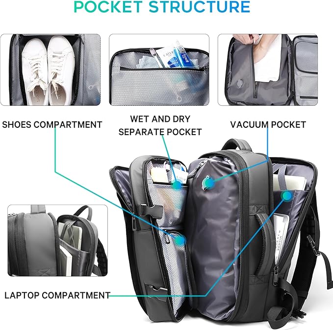 BANGE Backpack with Anti-Theft Vacuum Compression Travel Backpack,Expandable Backpacks with Pump for Airplanes