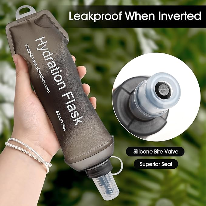 GYGYL Soft Flask, TPU Collapsible Soft Water Bottle for Hydration Pack, Running Vest, Leak-Proof Folding Water Bottle for Hiking Cycling Climbing Jogging-150ml Grey