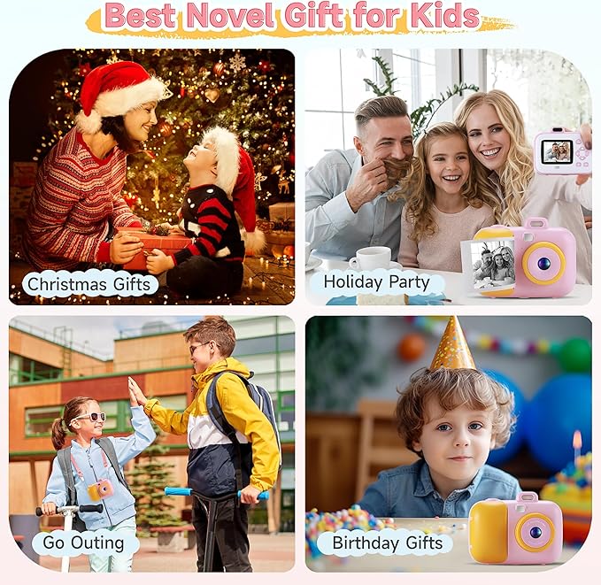 Kids Camera Instant Print for Girls Boys Age 3-12 Kids Toys, 12MP 1080P Kids Digital Cameras Christmas Birthday Gifts for 4 5 6 7 8 9 10 Year Old Girls, Toddler Camera