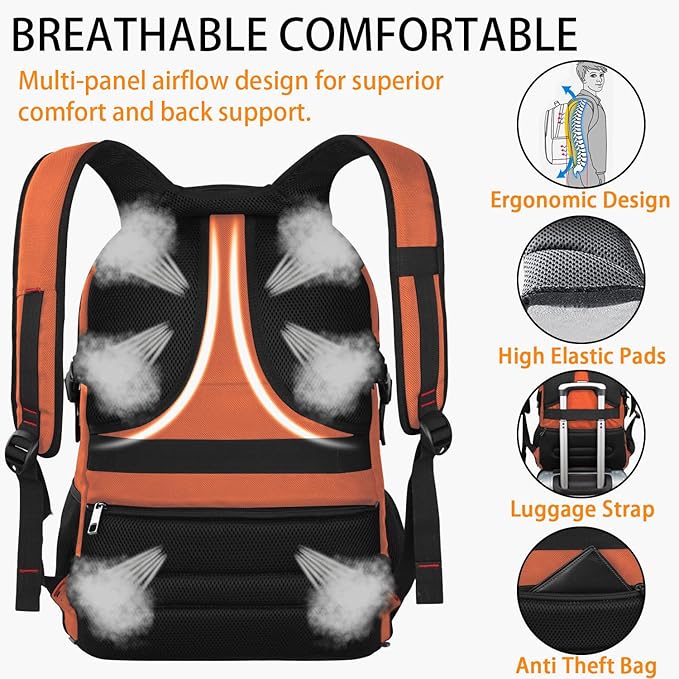 Extra Large 50L Travel Laptop Backpack, Computer bag Backbag with USB Charging Port, TSA Friendly Durable Big RFID Heavy Duty Business Tech Backpack Fits 17 Inch Laptops for Men Women, Orange