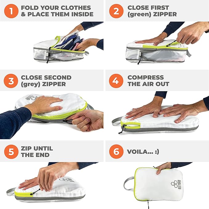 Beeyond Compression Packing Cubes Set - 6 Pieces for Travel and Luggage Organization, Includes Large & Small Cubes, Accessories Bag, and Laundry Bag