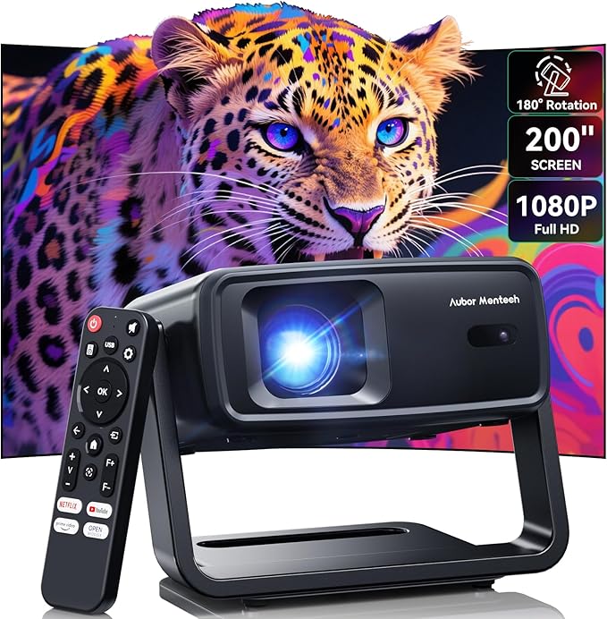 Projector with WiFi and Bluetooth, Support Decoding Projector 4K, 1200 ANSI 180° Rotatable with Native 1080P Mini Projector, Auto Keystone, Portable Smart Outdoor Home Movie Projectors