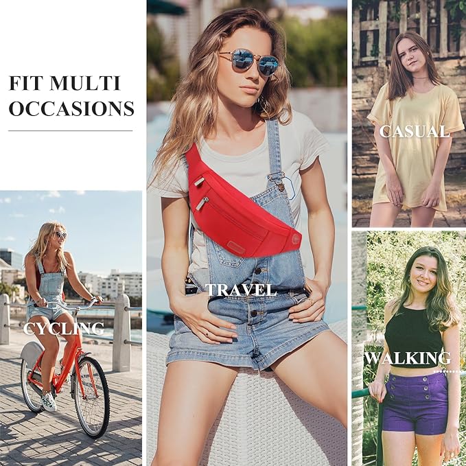 MAXTOP Large Crossbody Fanny Pack with 4-Zipper Pockets,Gifts for Enjoy Sports Festival Workout Traveling Running Casual Hands-Free Wallets Waist Pack Phone Bag Carrying All Phones