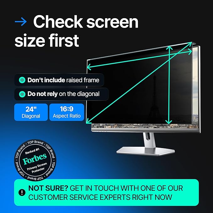 Acrylic 24 Inch Computer Privacy Screen Filter for Widescreen Computer Monitors - 21.2" x 12.6" (540 x 319mm) - Monitor Frame Hanging Type