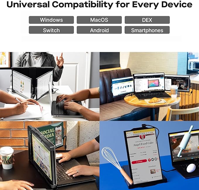 New Mobile Pixels Trio Portable Monitor, 13.3" Triple Monitors for 13''-14.5'' Laptops (Built-in Kickstand), USB A/Type-C FHD IPS Laptop Screen Monitor(Optional Magnets), Windows/Android/macOS/Switch