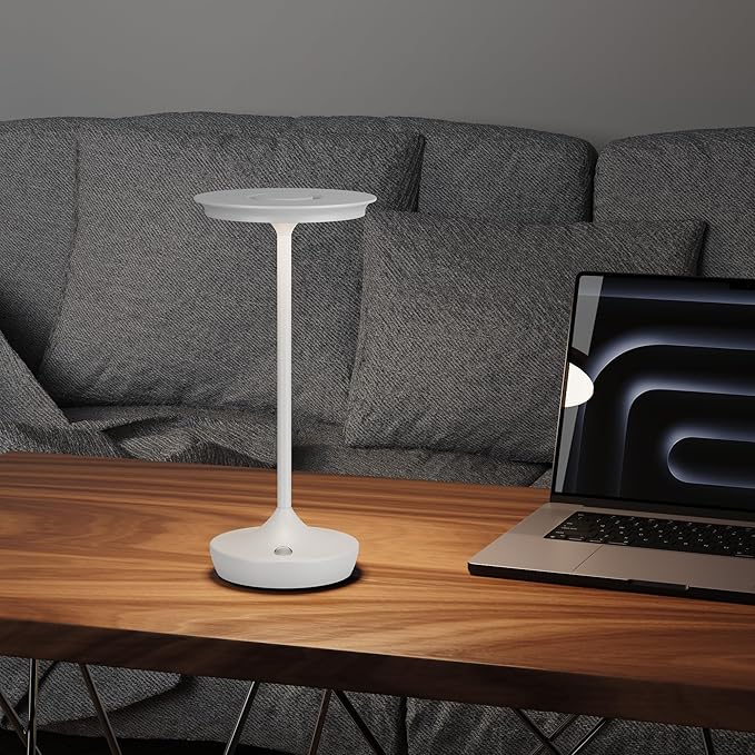 LED Rechargeable Cordless Table Lamps, Portable Outdoor Battery Operated Table Light 3 Color Stepless Dimming Table Lamp with Memory Function for Patio Restaurant Dining Room White